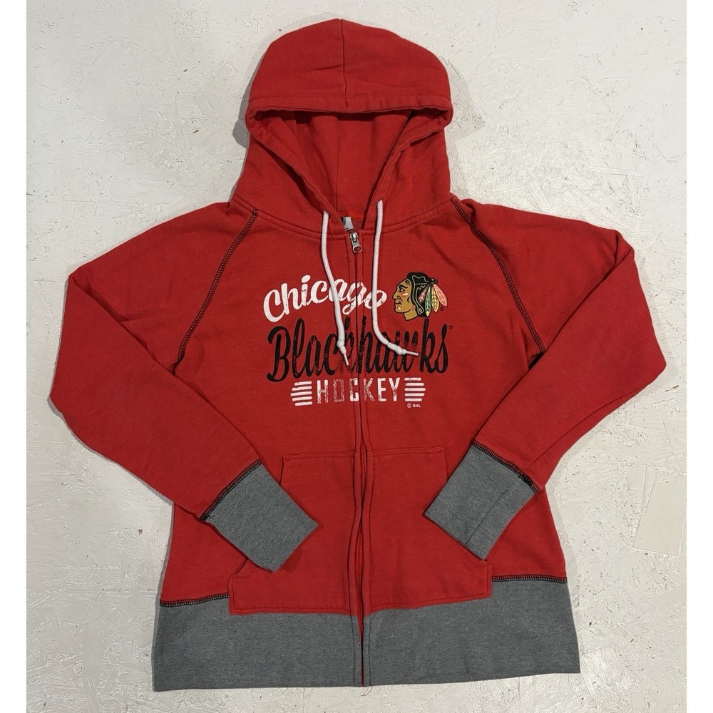 NHL Chicago Blackhawks Women's Large Hooded Fleece Jacket Red Heather Full Zip